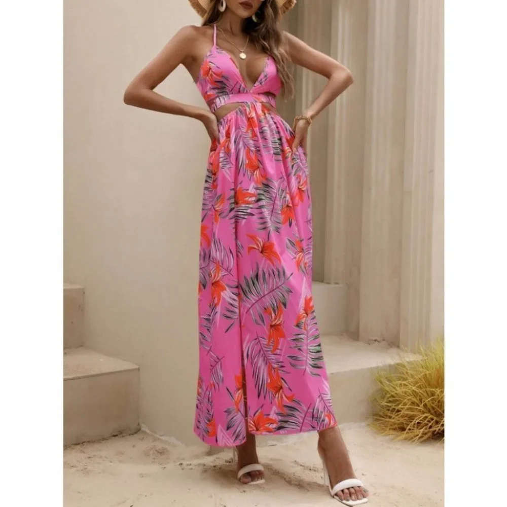 Tropical print thigh slit Maxi dress - Picture 6 of 8